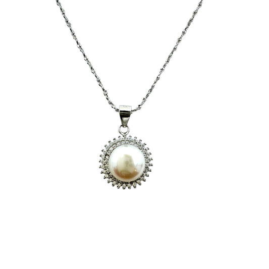 Sterling Silver Cultured Freshwater White Pearl Necklace Necklaces TRENDZIO 