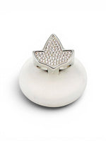 Trendzio Jewelry sterling silver AKA ivy leaf ring featuring sparkling CZ diamonds in a 14k white gold plated finish.