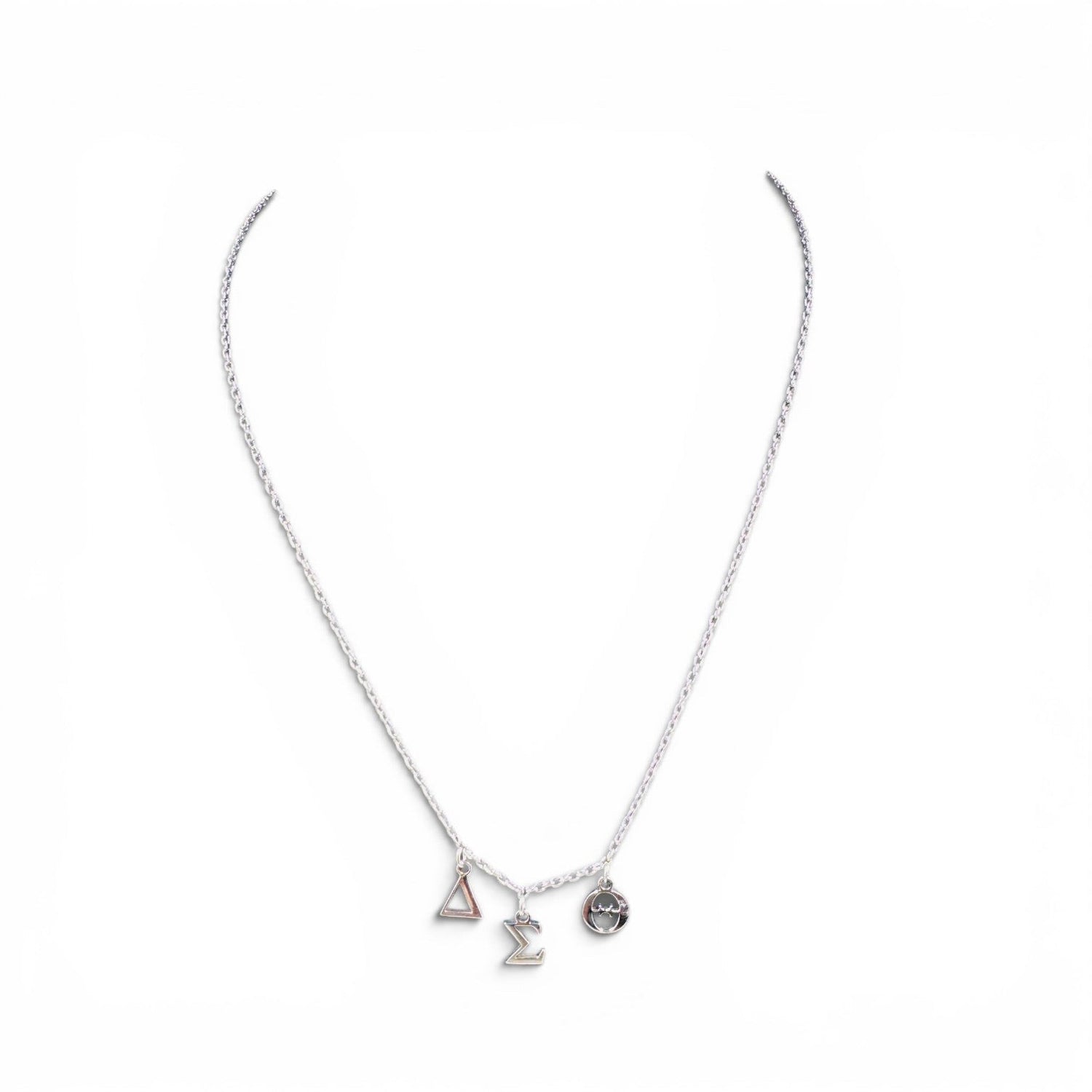 Trendzio Jewelry silver Delta Sigma Theta Greek letter charm necklace made of tarnish-free stainless steel.