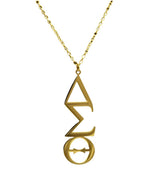Trendzio Jewelry gold Delta Sigma Theta vertical Greek letter pendant on a 20-inch tarnish-free stainless steel chain