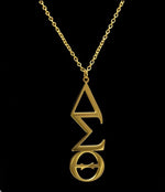 Trendzio Jewelry gold-tone Delta Sigma Theta vertical Greek letter pendant necklace on a 20-inch stainless steel chain