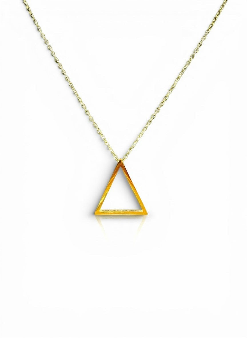 Trendzio Jewelry gold minimalist geometric triangle pendant necklace on a delicate chain.