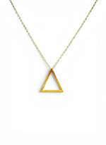 Trendzio Jewelry gold open triangle pendant necklace on a delicate chain. Minimalist geometric design.