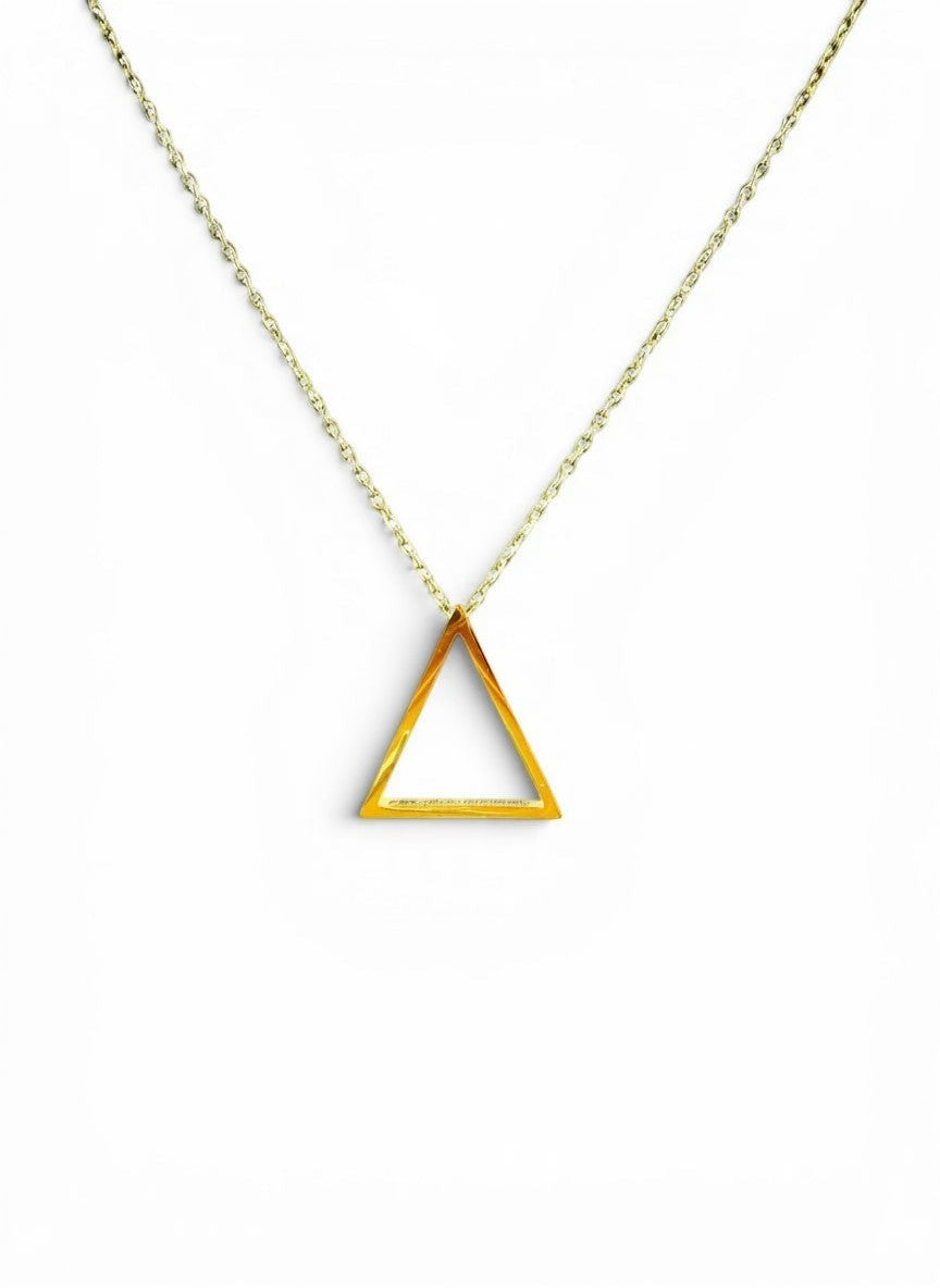 Trendzio Jewelry gold open triangle pendant necklace on a delicate chain. Minimalist geometric design.