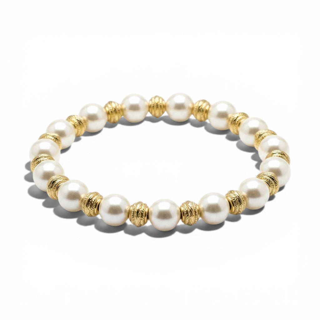 Trendzio Jewelry Harper Pearl Bracelet with gold accent beads, stretch design.