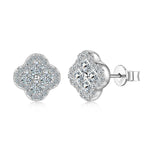 Trendzio Jewelry Ingrid clover stud earrings featuring 0.68ct moissanite stones in a silver flower design.