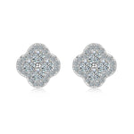 Trendzio Jewelry Ingrid clover flower stud earrings featuring sparkling 0.68 carat moissanite stones in silver setting.