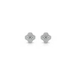 Trendzio Jewelry Ingrid clover flower stud earrings featuring sparkling 0.68ct moissanite stones in silver setting.