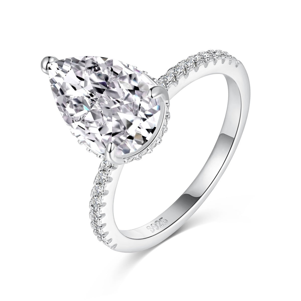 Trendzio Jewelry Lolo sterling silver ring featuring a pear-cut cubic zirconia stone and pavé band