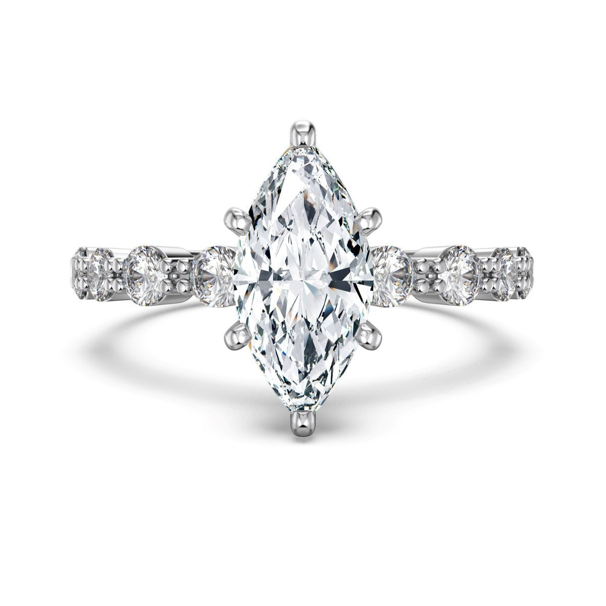 Trendzio Jewelry Uma marquise-cut CZ engagement ring with a silver-tone band and round accent stones.