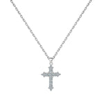 Trendzio Jewelry sterling silver cross necklace featuring sparkling moissanite diamonds on a delicate chain.