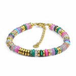 Trendzio Jewelry multi-color stone bracelet with pink, green, and blue jade beads and gold-tone metal accents.