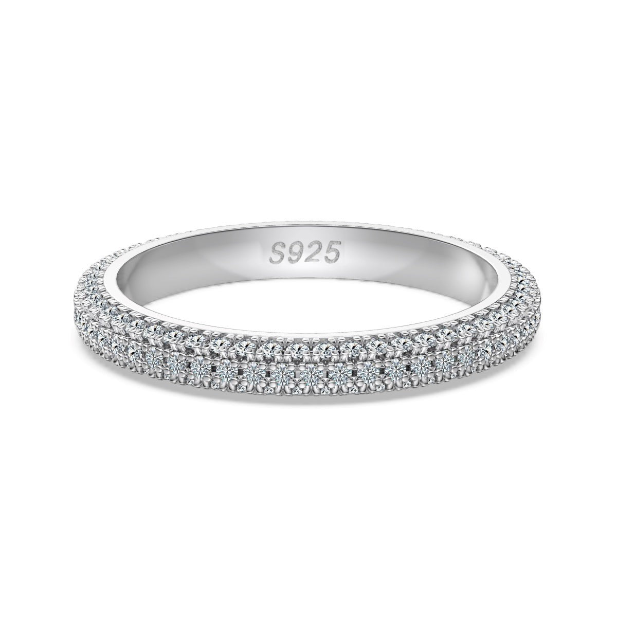 Trendzio Jewelry Nola sterling silver moissanite eternity band ring with sparkling pavé stones and S925 hallmark.