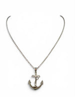 Trendzio Jewelry stainless steel anchor pendant necklace with rope detail on a box chain.