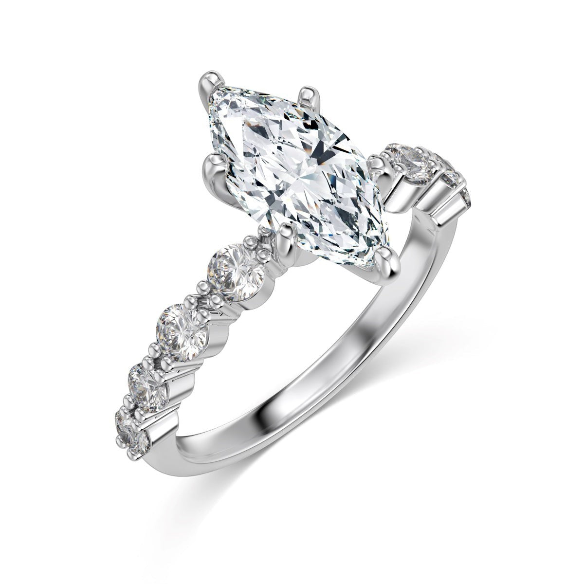 Trendzio Jewelry Uma sterling silver ring featuring a marquise-cut CZ diamond and side stone accents.