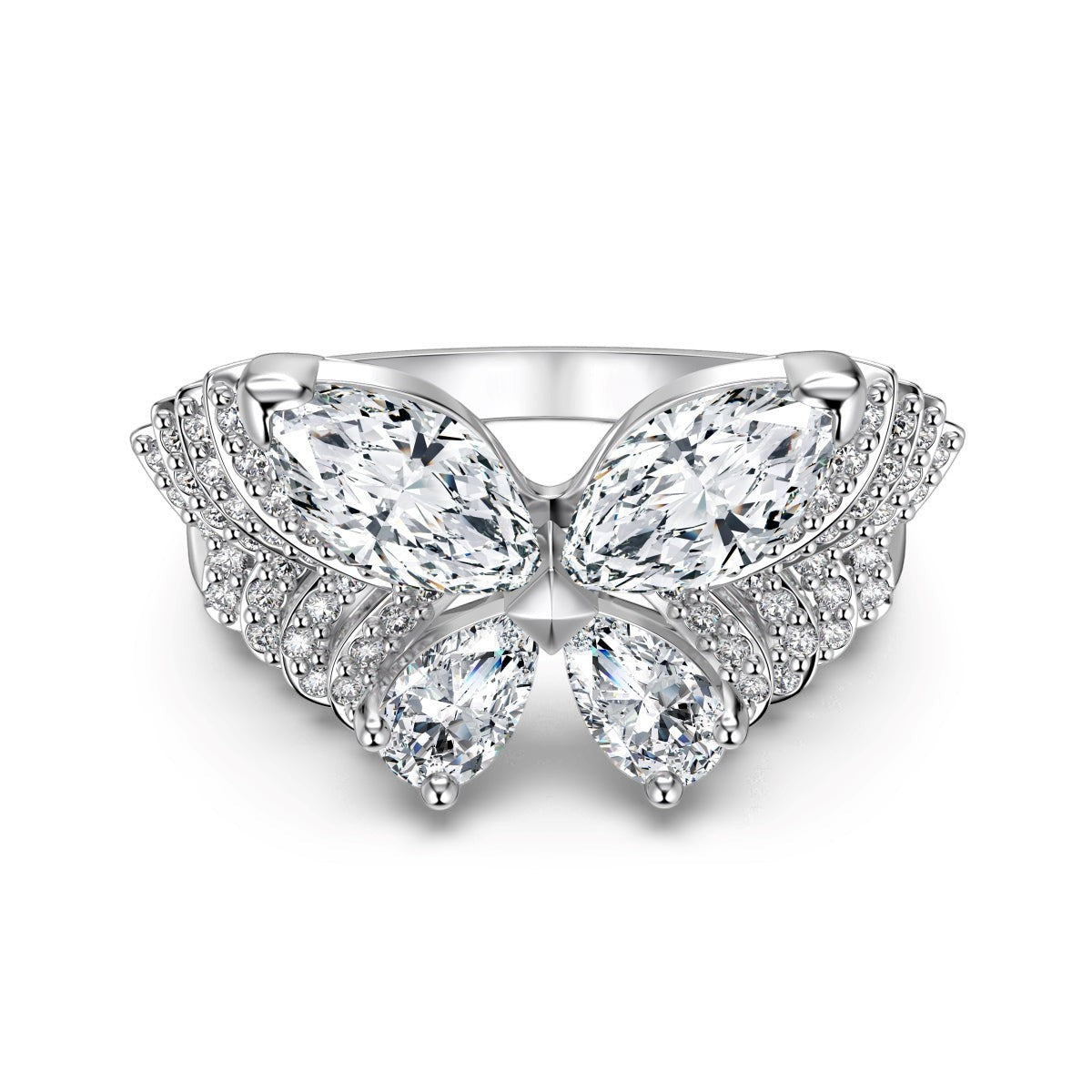 Trendzio Jewelry Veda butterfly ring with marquise-cut cubic zirconia stones in a polished silver-tone setting.