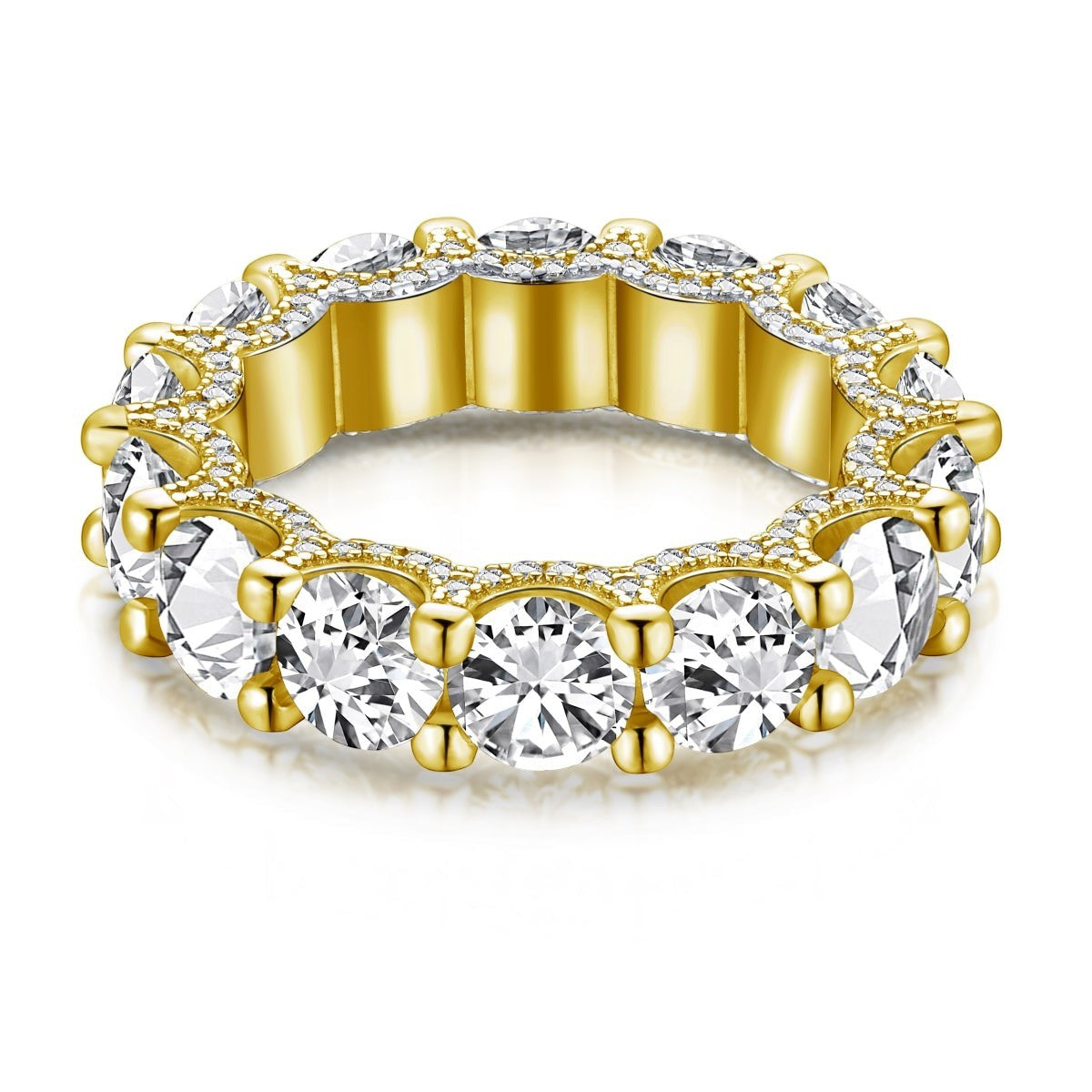 Trendzio Jewelry Zaina CZ diamond eternity ring in 14k gold plated sterling silver with sparkling round stones.