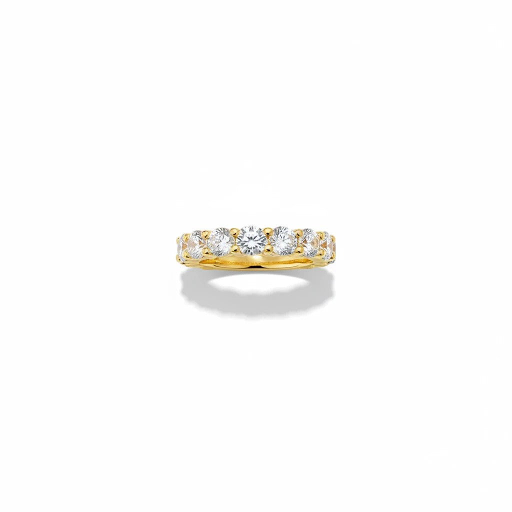 Trendzio Jewelry Zaina ring in 14k gold-plated sterling silver with sparkling round-cut CZ diamonds.