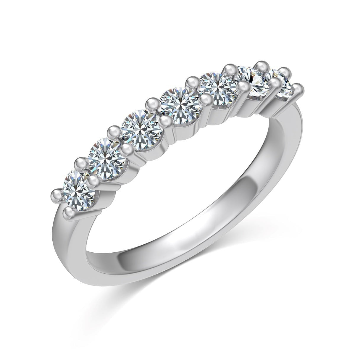 Trendzio Jewelry Zula sterling silver ring featuring a row of sparkling round-cut moissanite stones.