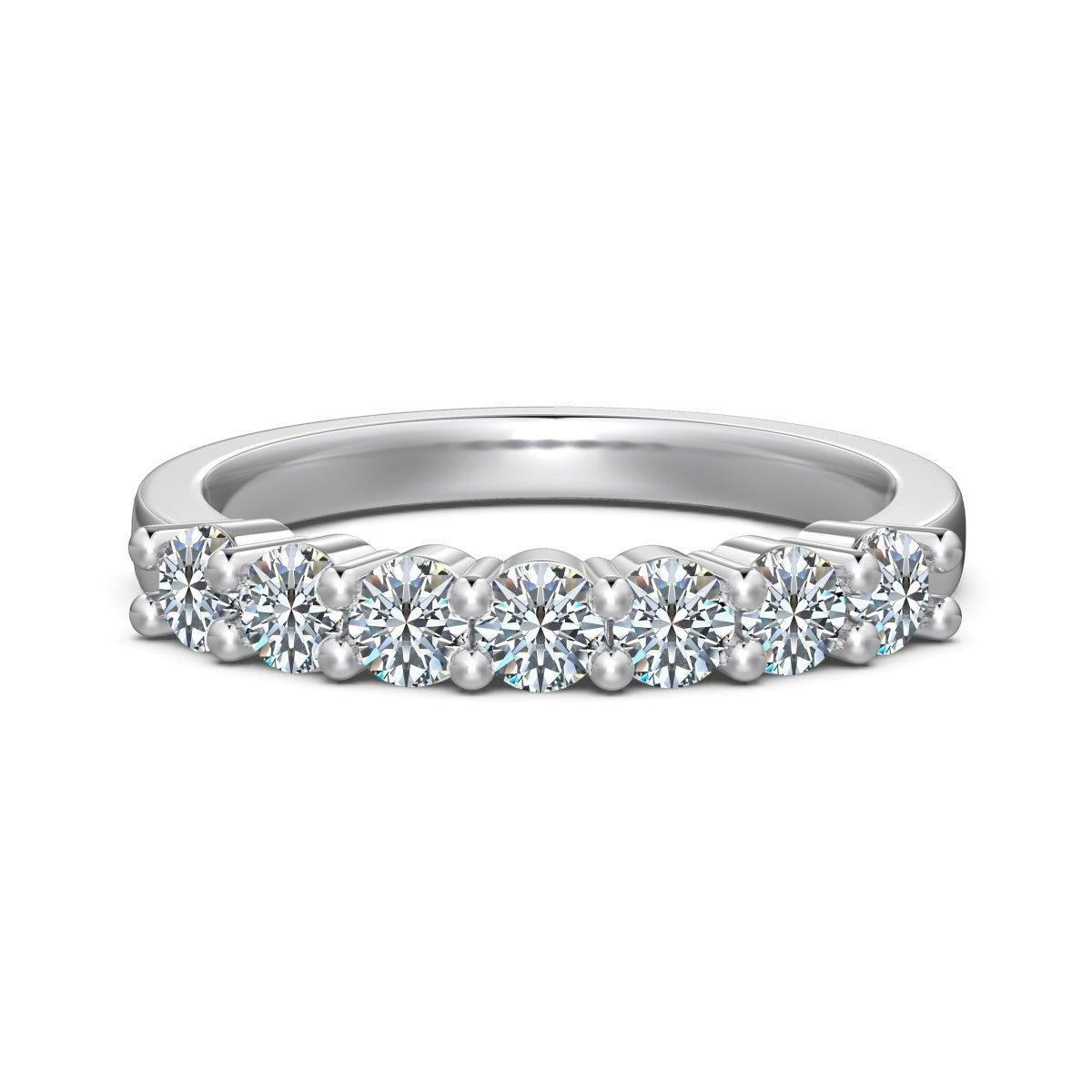 Trendzio Jewelry Zula sterling silver ring featuring a row of sparkling round-cut moissanite diamonds.