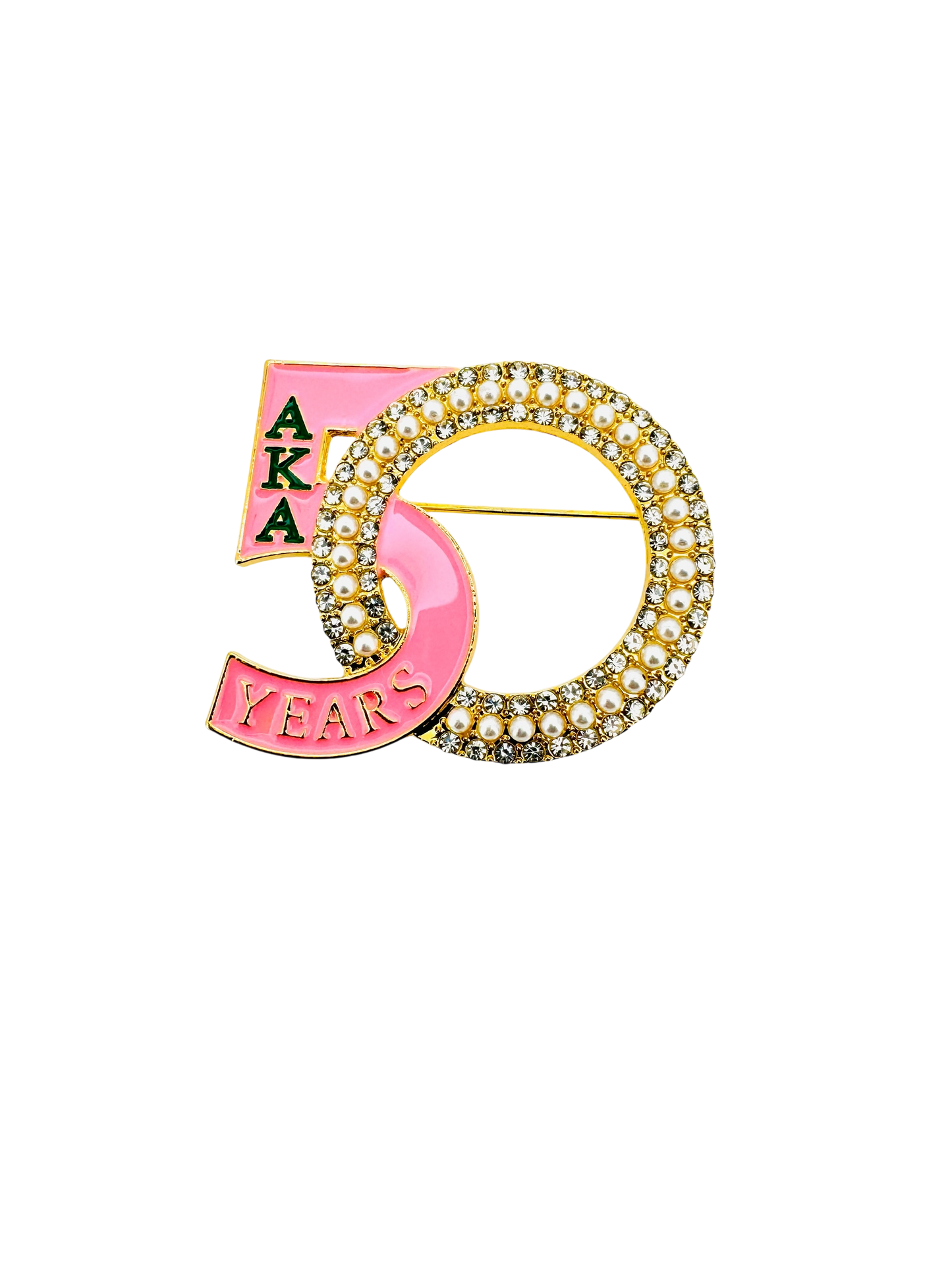 AKA Golden Soror Gold Pink Pearl CZ Pin