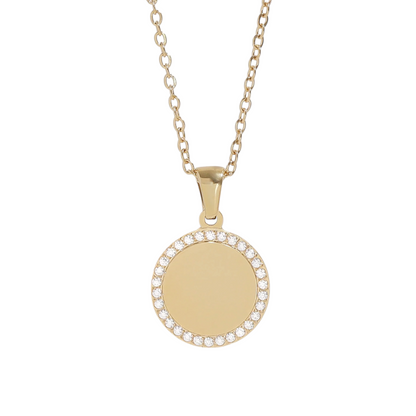 Celina Engraved Circle CZ Pendant Necklace