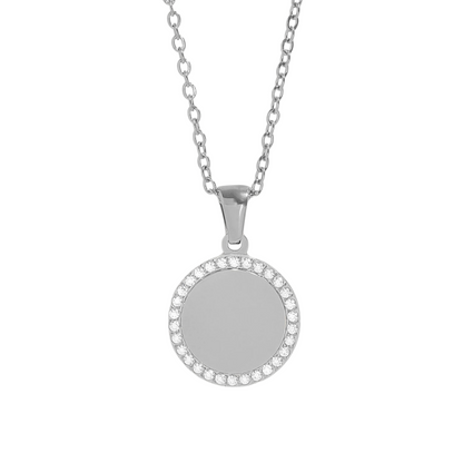 Celina Engraved Circle CZ Pendant Necklace