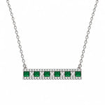 Horizontal bar pendant necklace with green and clear cubic zirconia stones in 925 sterling silver by Trendzio Jewelry
