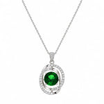 Circle swirl pendant necklace with green cubic zirconia in 925 sterling silver by Trendzio Jewelry