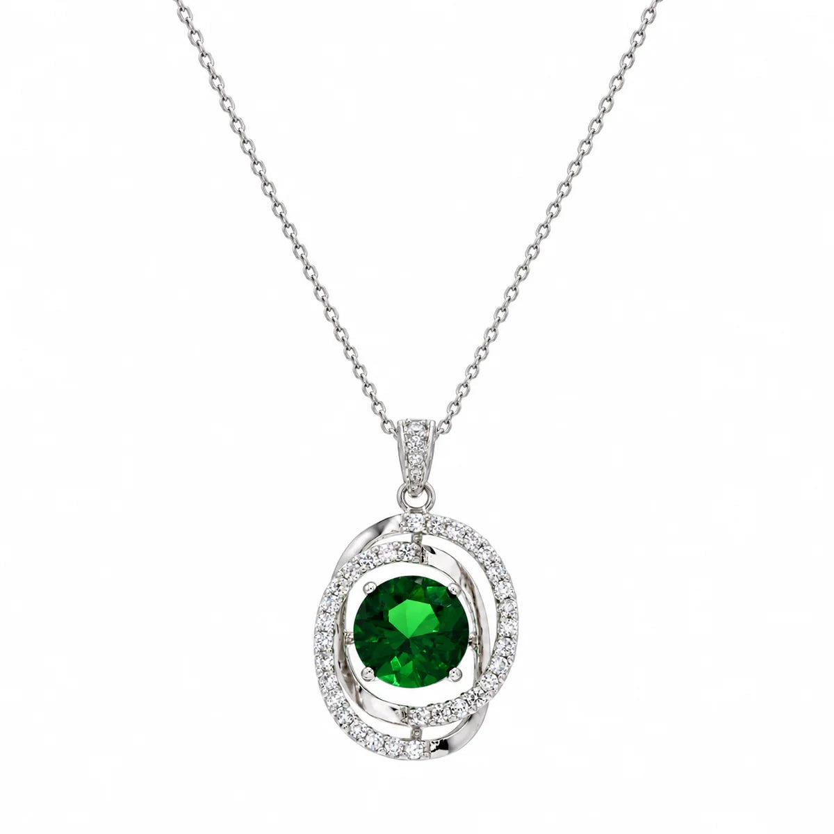 Circle swirl pendant necklace with green cubic zirconia in 925 sterling silver by Trendzio Jewelry
