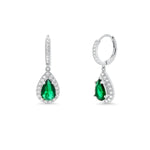 Teardrop emerald CZ hoop earrings and pendant necklace set in 925 sterling silver, alternate view