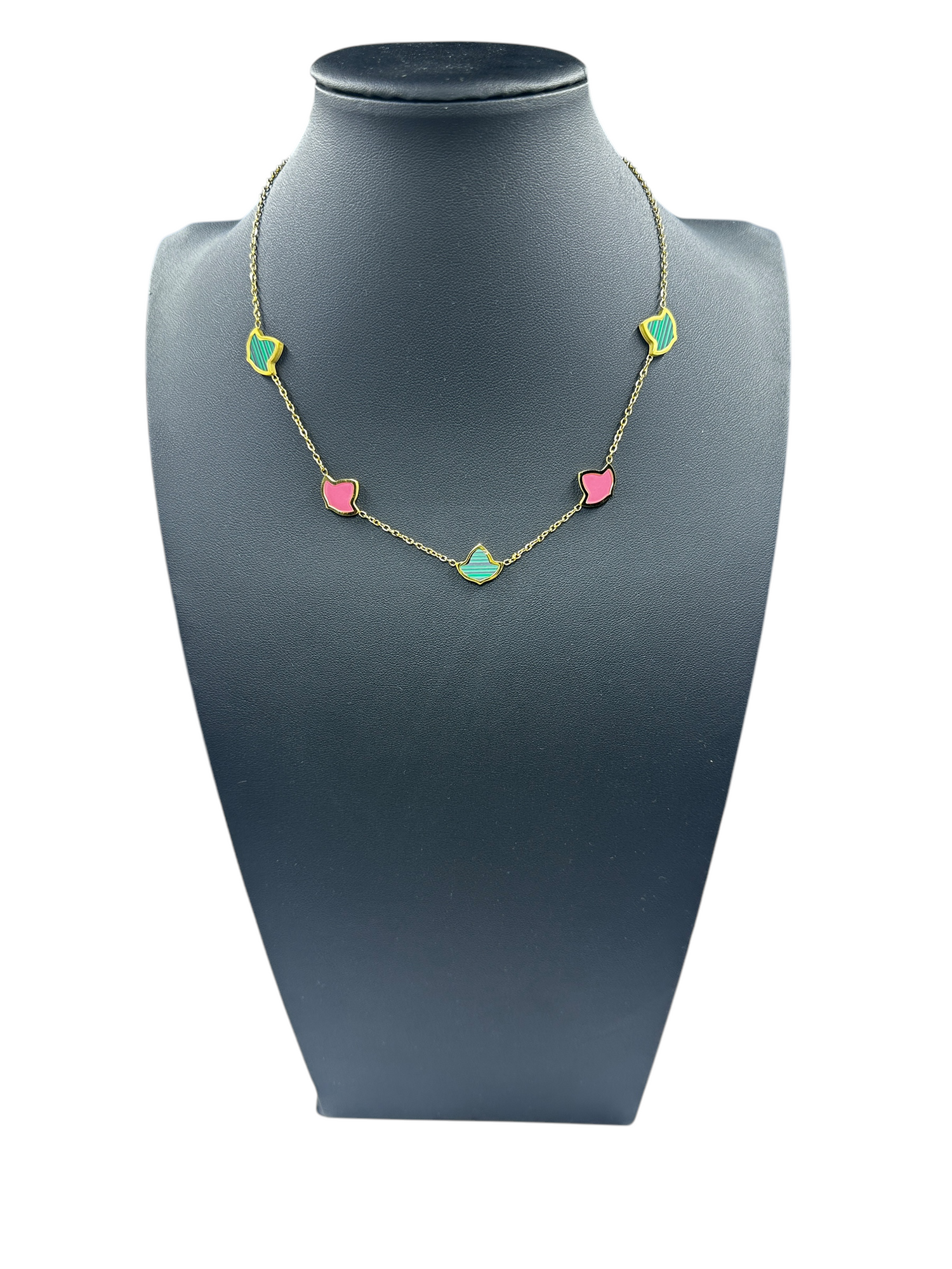 AKA Ivy Leaf Pink and Green Gold Necklace