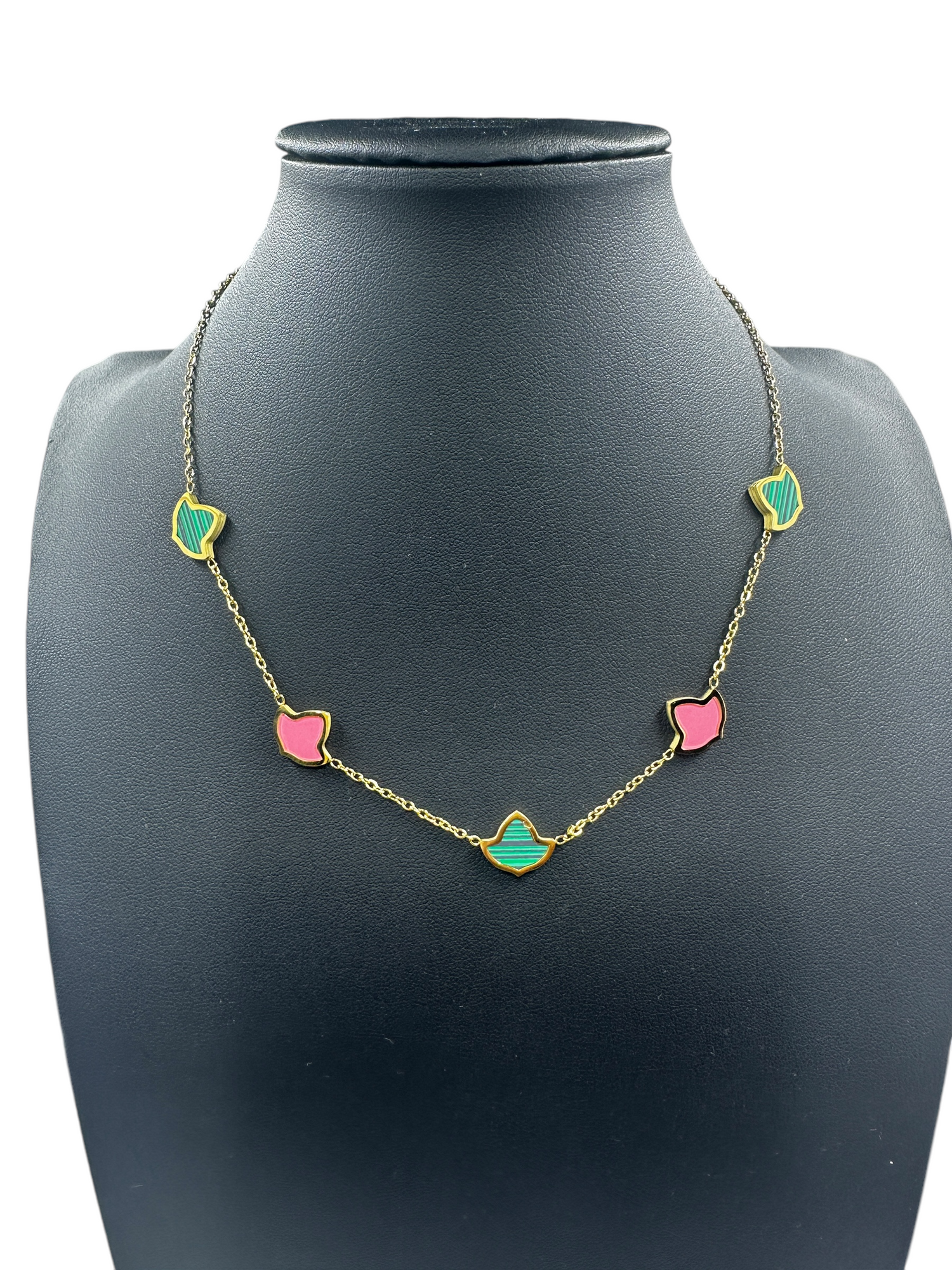 AKA Ivy Leaf Pink and Green Gold Necklace