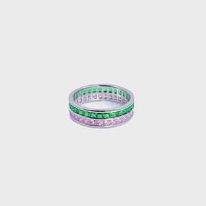 Green Emerald and Pink Sapphire Eternity Ring