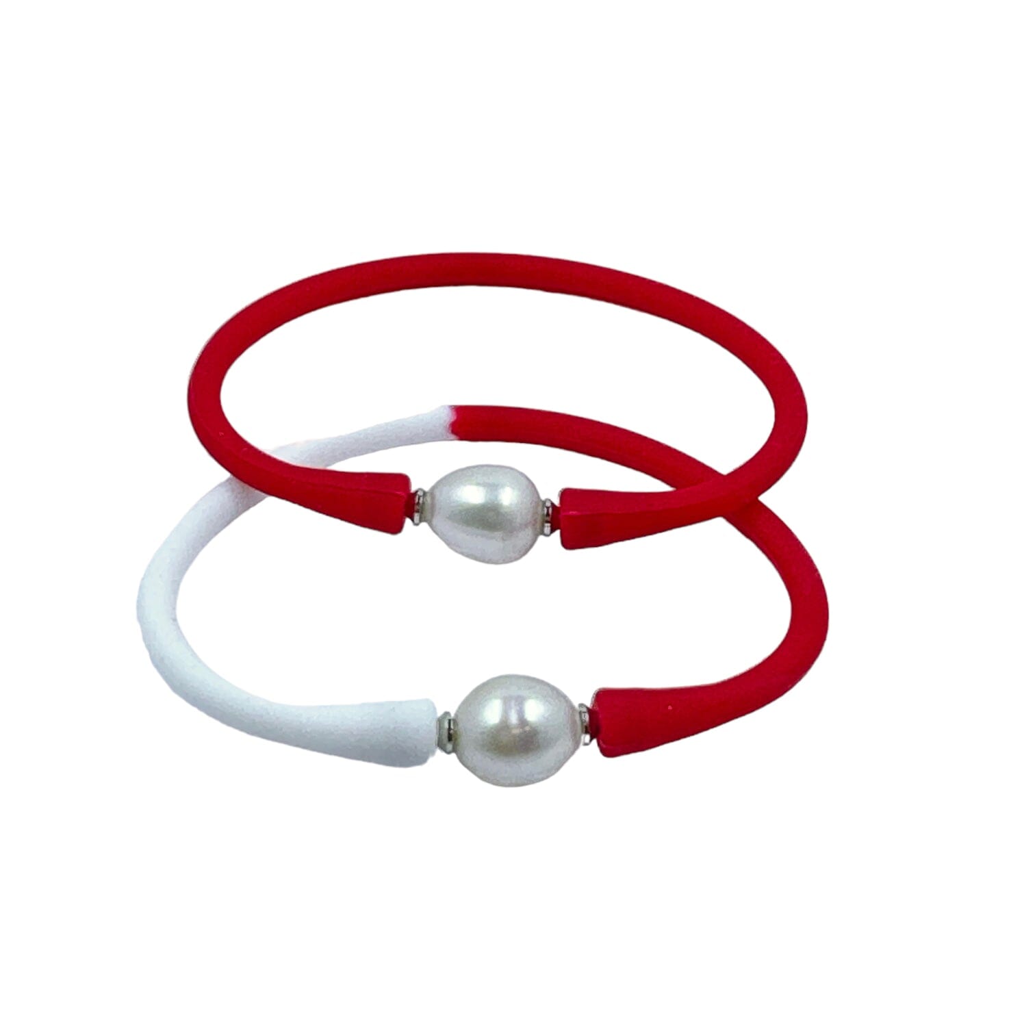 Elevate your style with these chic red and white bracelets, featuring lustrous pearls for a timeless, trendy look. Perfect for adding a pop of color to any outfit! 