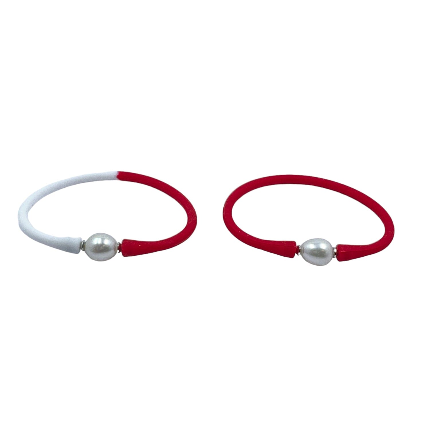 Elegant pearl-accented hair ties in red and white, perfect for adding a chic touch to any hairstyle. Trendy and durable for all-day wear. 