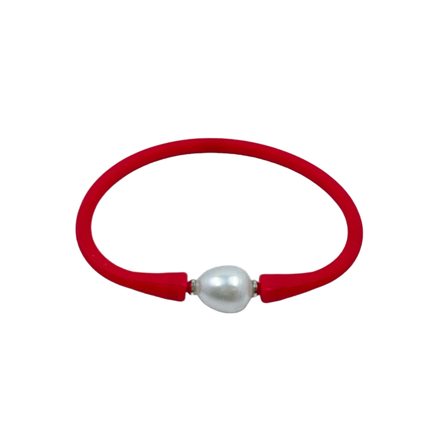 11mm Cultured White Pearl and Red Silicone Bracelet Bracelets TRENDZIO Red 