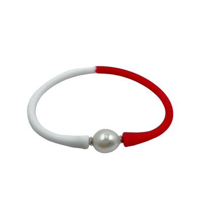 11mm Cultured White Pearl and Red Silicone Bracelet Bracelets TRENDZIO Red and White 