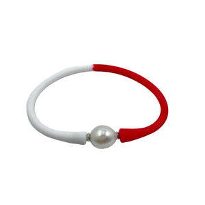 11mm Cultured White Pearl and Red Silicone Bracelet Bracelets TRENDZIO Red and White 