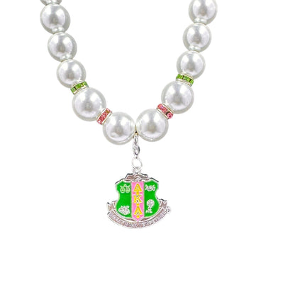 Alpha Kappa Alpha Glass Pearl Necklace with Shield Necklaces Trendzio 