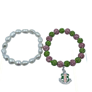 Alpha Kappa Alpha Pink and Green Bracelet with Pearls Bracelets Trendzio 