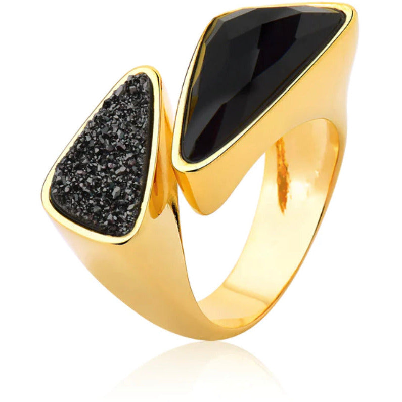Camila Black Obsidian Druse Gold Ring Rings TRENDZIO 7 