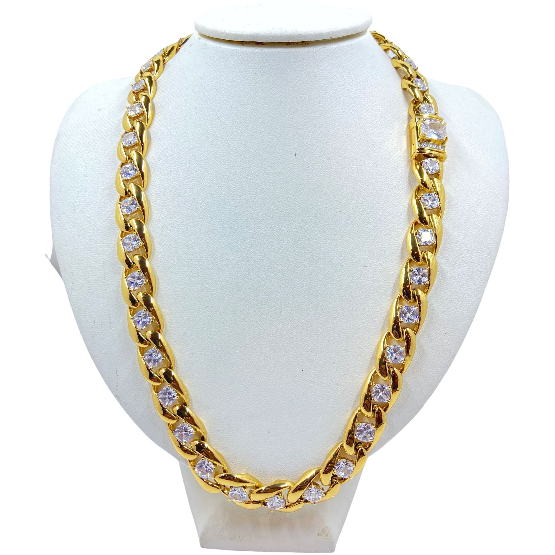 Barcelo 12mm Diamond Cuban Link Chain Necklaces Trendzio Gold 