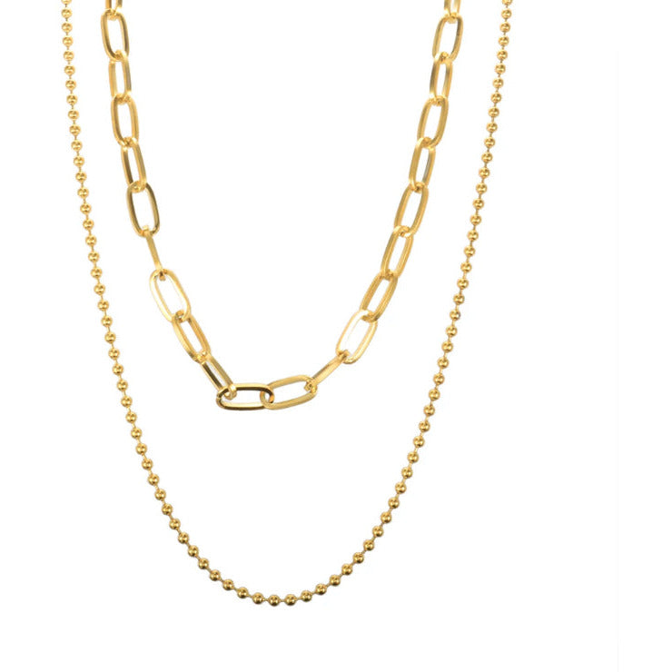 Bead and Cable Chain Double-layer Necklace Set TRENDZIO 