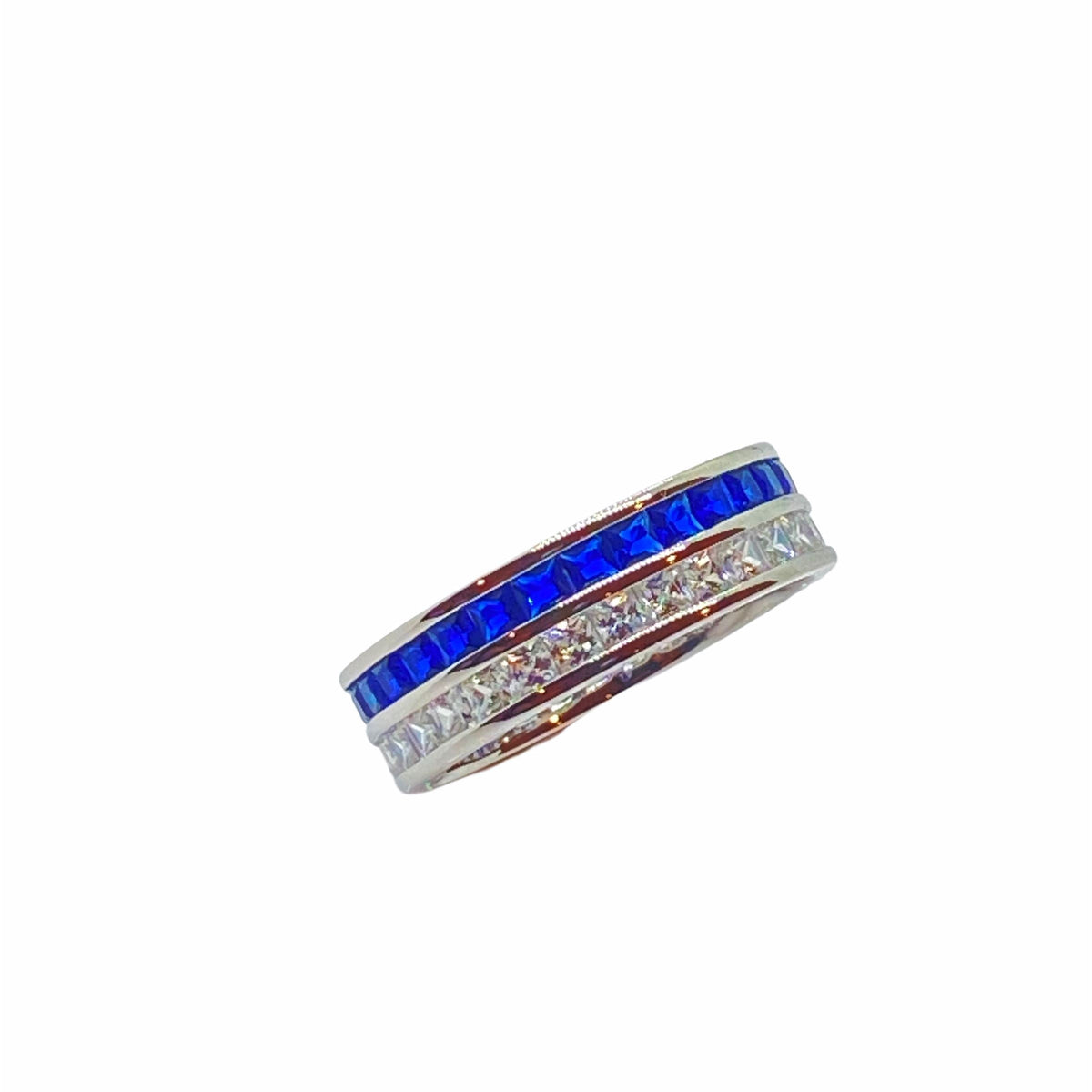 Blue Sapphire and White CZ Eternity Ring Rings TRENDZIO 