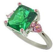 Classic Green Emerald Cut and Pink Sapphire Ring Rings Trendzio 