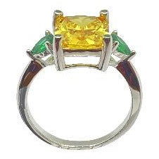 Classic Yellow Citrine and Green CZ Stone Ring Rings Trendzio 