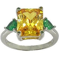 Classic Yellow Citrine and Green CZ Stone Ring Rings Trendzio 6 