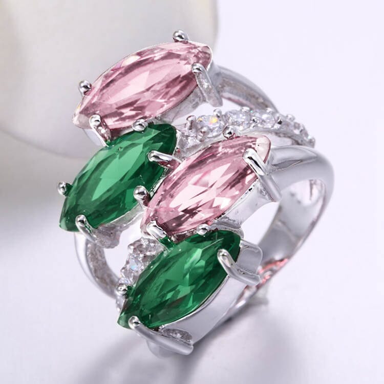 Claudine Pink Sapphire Green Emerald Ring Rings Trendzio 6 