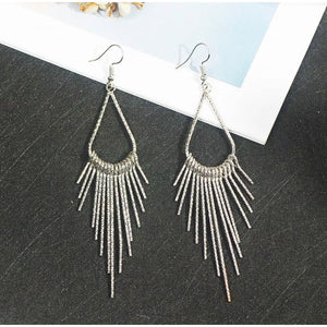 Cleo Long Geometric Tassel Earrings Earrings TRENDZIO Silver 